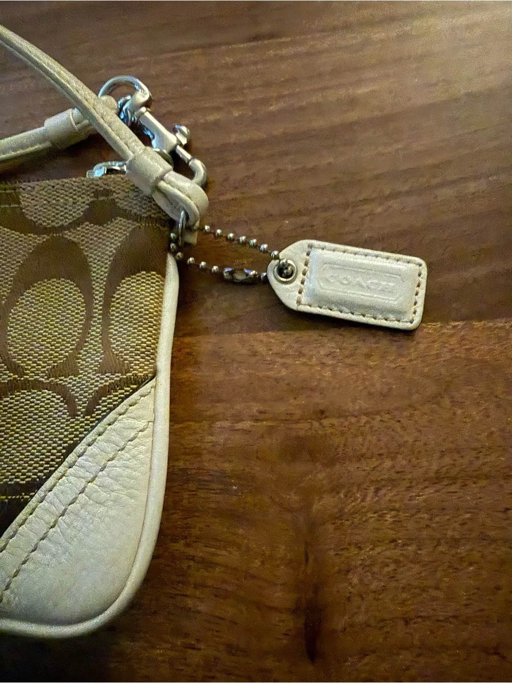 Coach Cream Signature Monogram Canvas Wristlet